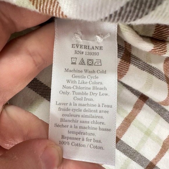 Everlane Oversized Plaid Flannel Shirt Cream Brown Sage Green Women's Size XS - Picture 8 of 12